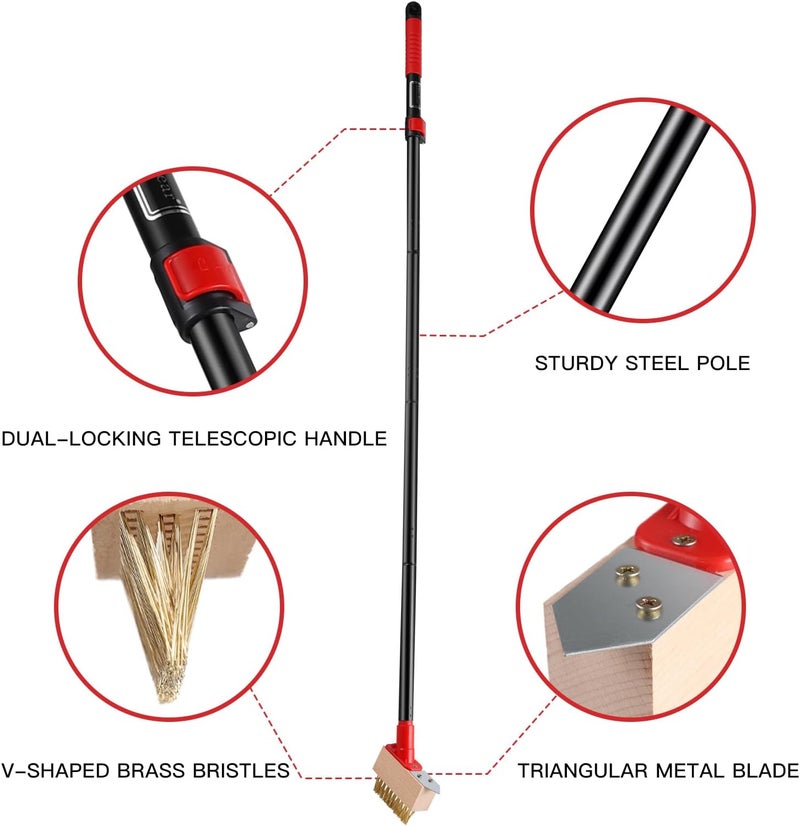 Mitclear Moss Remove Brush with Long Handle(53IN), Deck Crevice Cleaning Tool, Weed Remover with Wire Brush & Metal Blade, Crack Moss Remover for Pavement Driveway Patio Sidewalk Paver(3 Brush Heads) - Image 4